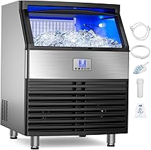 Commercial Ice Maker Machine 450LBS/24H, Under Counter Ice Machine, Upgrade Compressor 120LBS Storage Bin, Stainless Freestanding Commercial Ice Maker for Home Bar Cafe Office