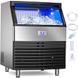 Commercial Ice Maker Machine, 450LBS/24H Under Counter Ice Maker, 8-15 Minutes Ice Making, with 120 LBS Storage Bin, Stainless Steel Freestanding Commercial Ice Machine for Home Bar Cafe Office