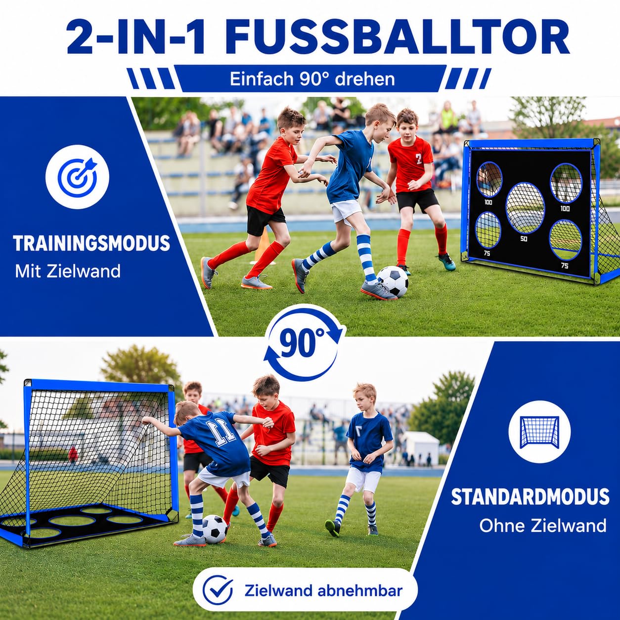 Fussballtore für Garten Kinder, 2-in-1 Fussballtor Outdoor mit Trainingsnetz, Fußballtor Kinder Trainingsset für Eltern-Kind-Bindung, Familieninteraktion