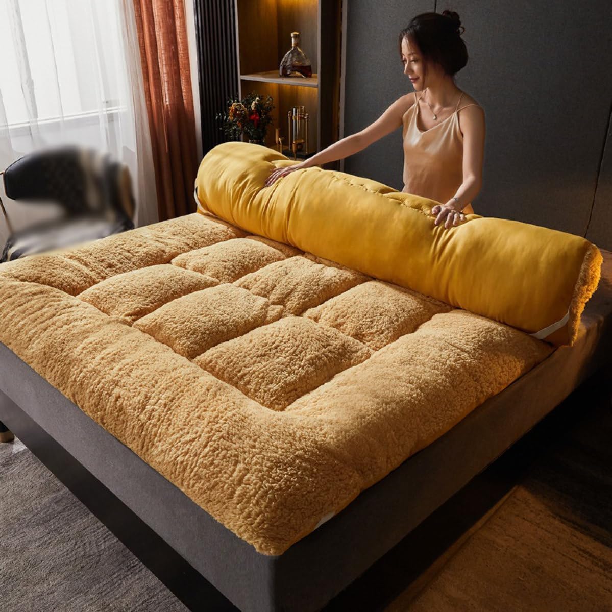 Single Futon Bed Mattress Autumn/Winter 150*200cm Blanket Boa Fabric Double High Resilience Winter Futon Thick Color 4 Wide King Soft Filling Blanket Pad Mattress Futon High Resilience Lightweight Du