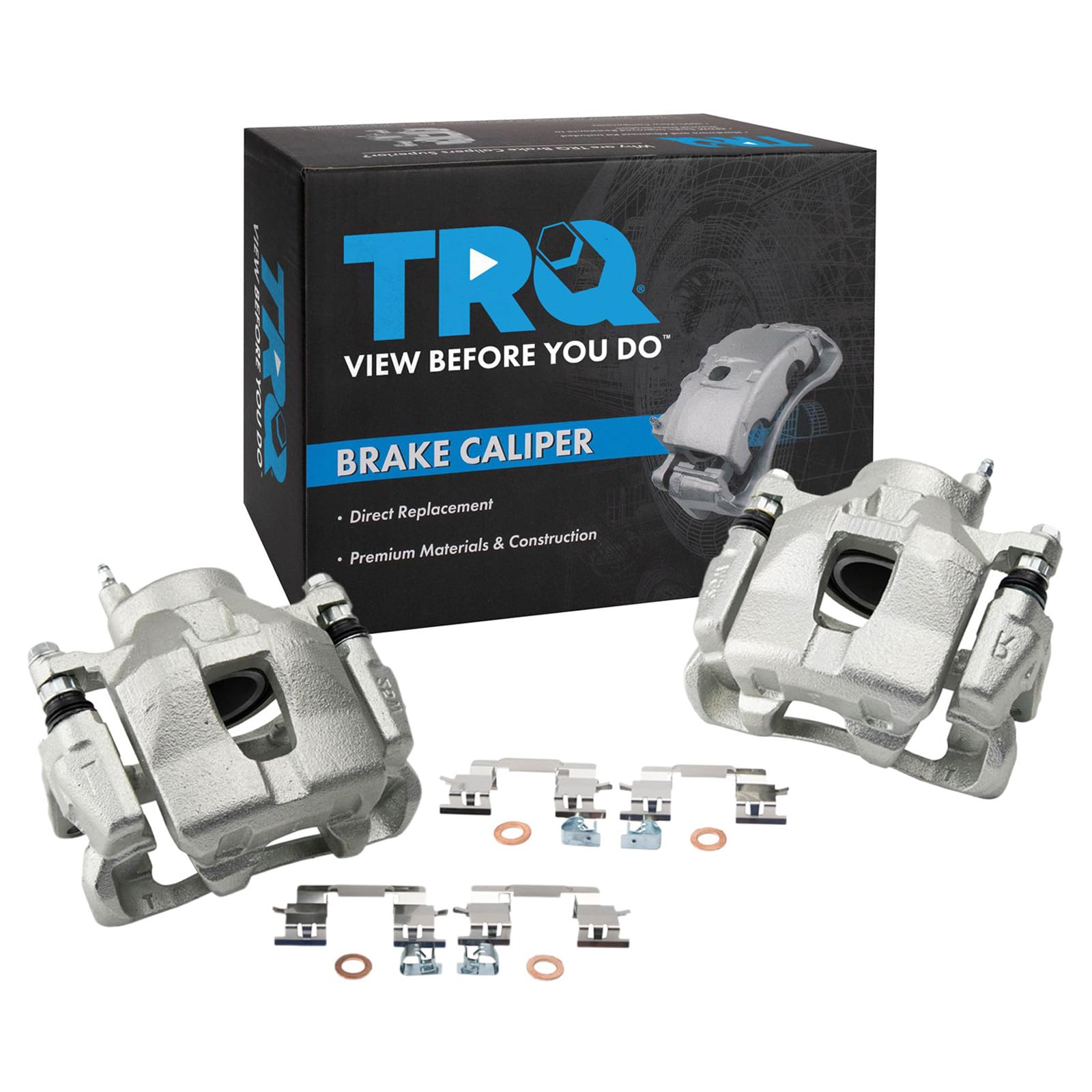 TRQ Front Brake Caliper Set Zinc Coated Brackets Hardware