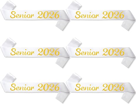6 Pack White Senior 2027 Satin Sash - 2027 Graduation Sash - Finally Graduated - Senior Cheer Sash - Cheerleader Sash - Competition Sash