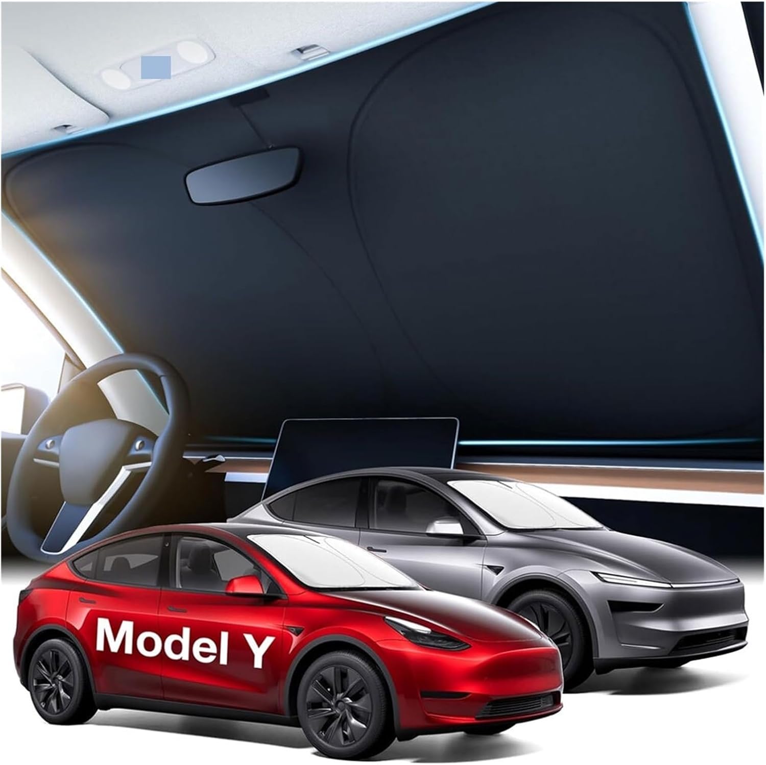 Sunshade Sunroof Fit for Tesla Model 3 Highland Model Y 2017-2025 Upgrade Ice Cloth Buckle Sun Shades Glass Roof Front Rear Skylight Car sunroof Shade(Windshield M3 My)