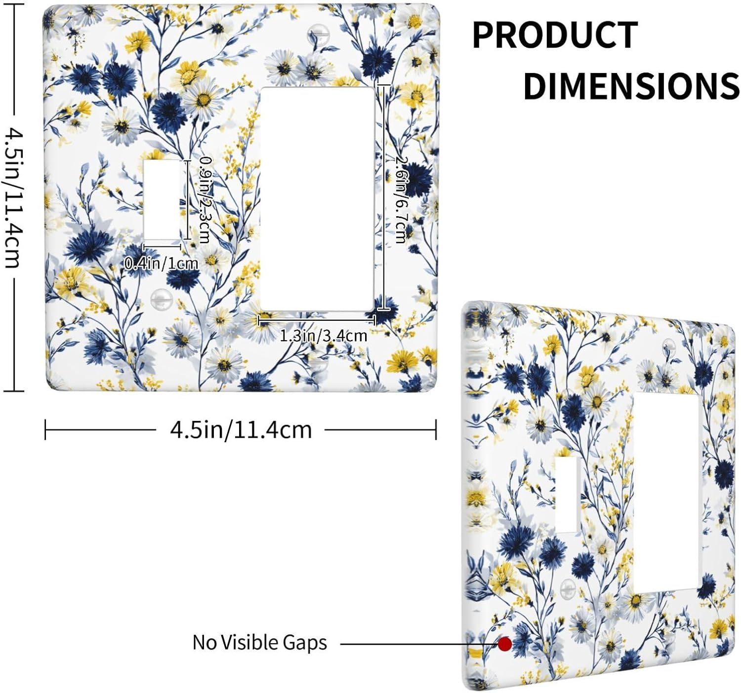 Decorative Outlet Covers Rustic Blue Flower Yellow Floral 2 Gang Light Switch Cover Plate Single Toggle 1 Rocker Wall Plates for Electrical Outlets Switch Plate Covers for Country Home Decor