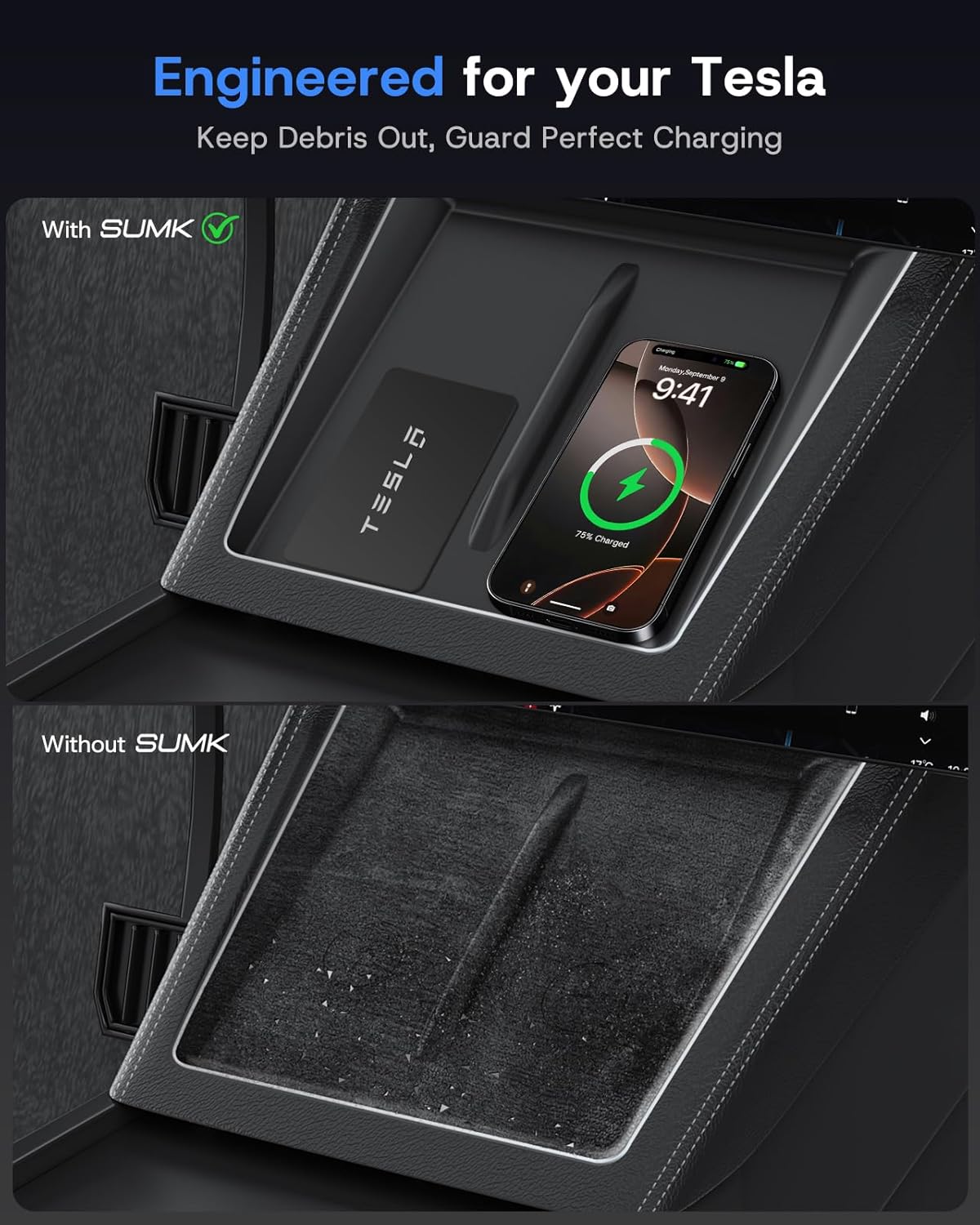 Center Console Organizer for Tesla Model Y Juniper Accessories 2026 2025 & Tesla Model 3 Highland Accessories [Durable PC + Silent Silicone Liner] Armrest Storage Tray Wireless Charging Pad Cup Holder