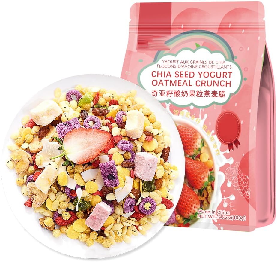 Chia Seed Yogurt Fruit Oats 400g/14.1oz Sugar Free，Breakfast/Snack.Nutritional breakfast, low sugar, Congee，Dietary Fiber