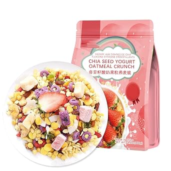 SIJIYUNLI-Chia Seed Yogurt Oatmeal Crunch 400g/14.1oz Nutritional breakfast, low sugar, Congee,Dietary Fiber