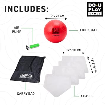 Ultimate Kickball with Bases Kit - Included PVC Red Kickball, Hand Pump, Carrying Bag, and Heavy Duty Rubber Bases - Perfect for Backyard and Field Day Games - 2 to 10 Players - Ages 3+
