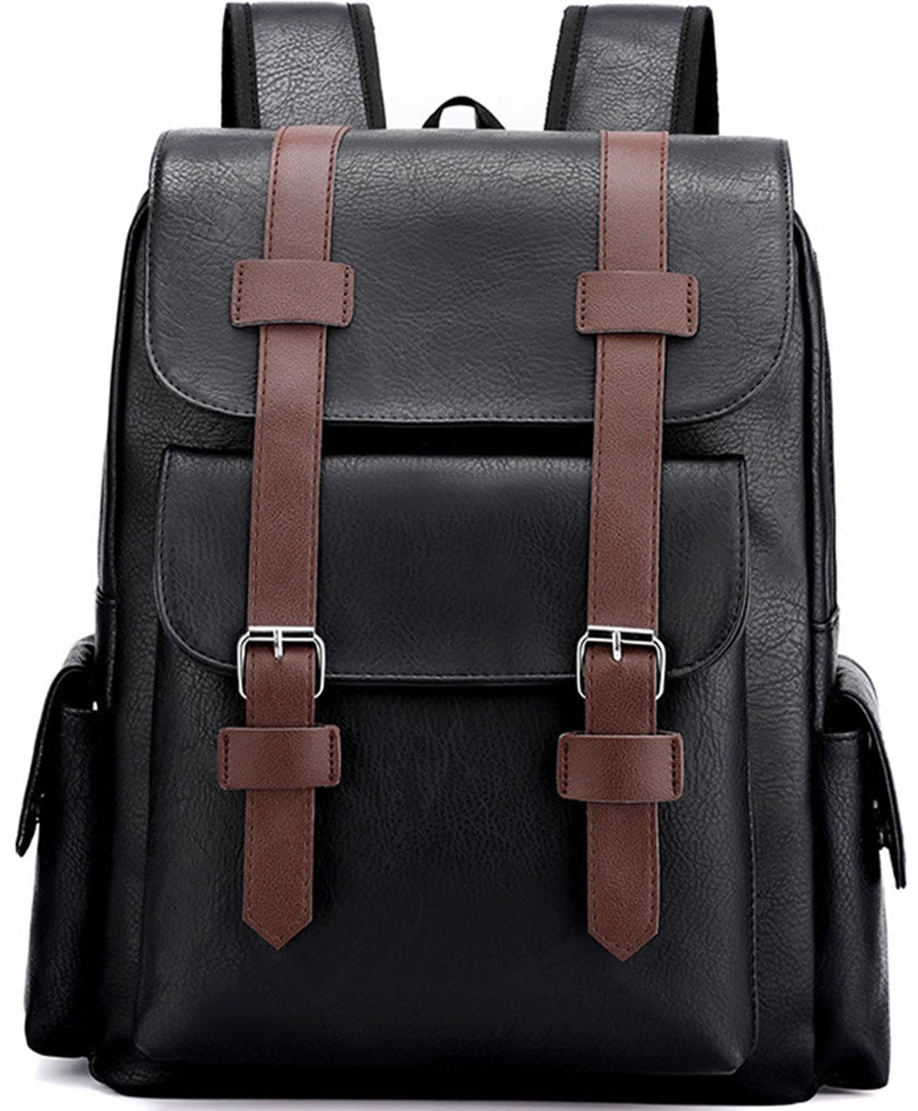 Farcauo Leather Backpack for Men Vintage Laptop Backpack Black Travel Work Backpacks Large Capacity Business Hiking Back Pack