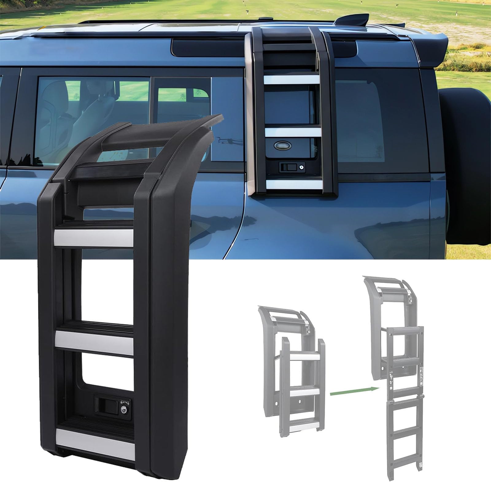 Side Ladder for Defender, Side Access Ladder Roof Rack, Side Window Roof Step Ladder for Land Rover Defender 90 110 130 L663 2020-2023 (Silver+Matte Black)