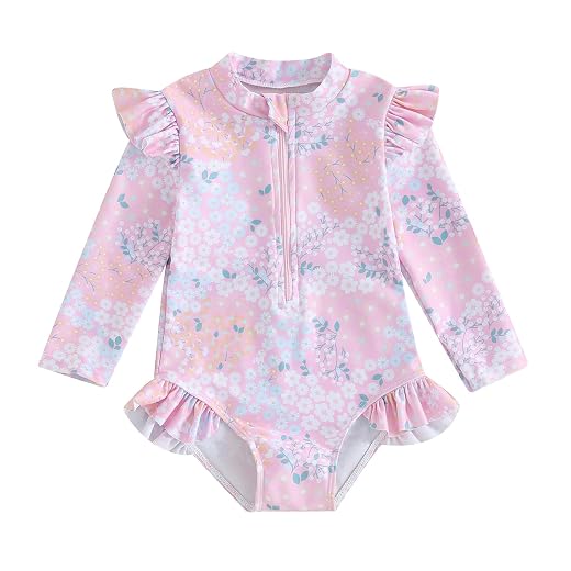 MAYUMMPY Biquíni infantil para bebês meninas, traje de banho com zíper FPS 50+ Rash Guard, peça única, manga comprida