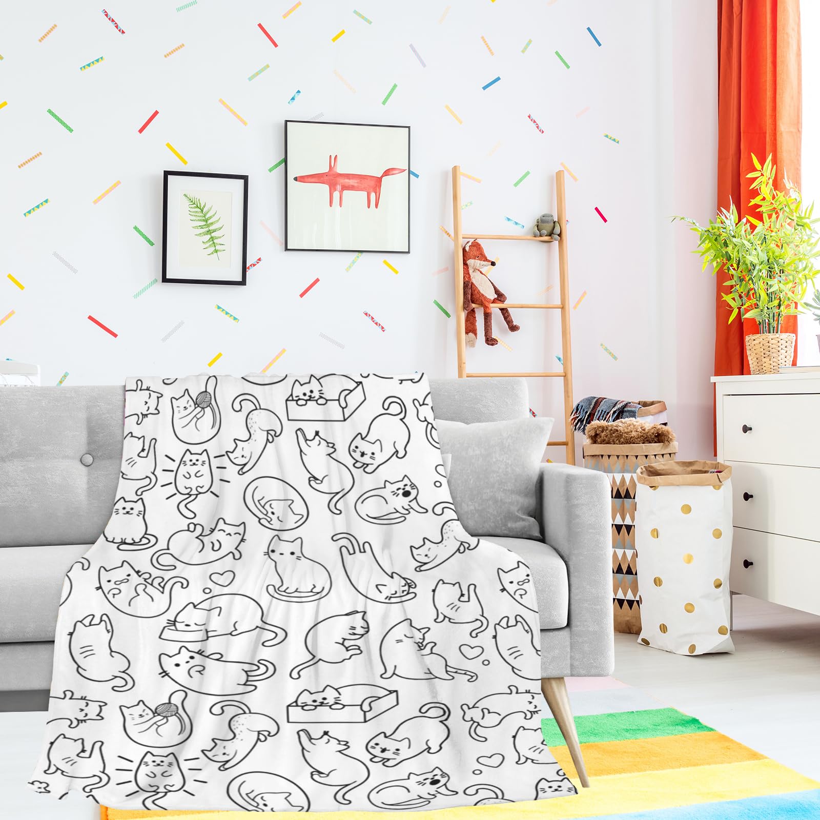 Newhomestyle Cute Cats Print Throw Blanket for Cat & Cat Lovers, Warm Anti-pilling Bed Fleece Blanket - Image 2