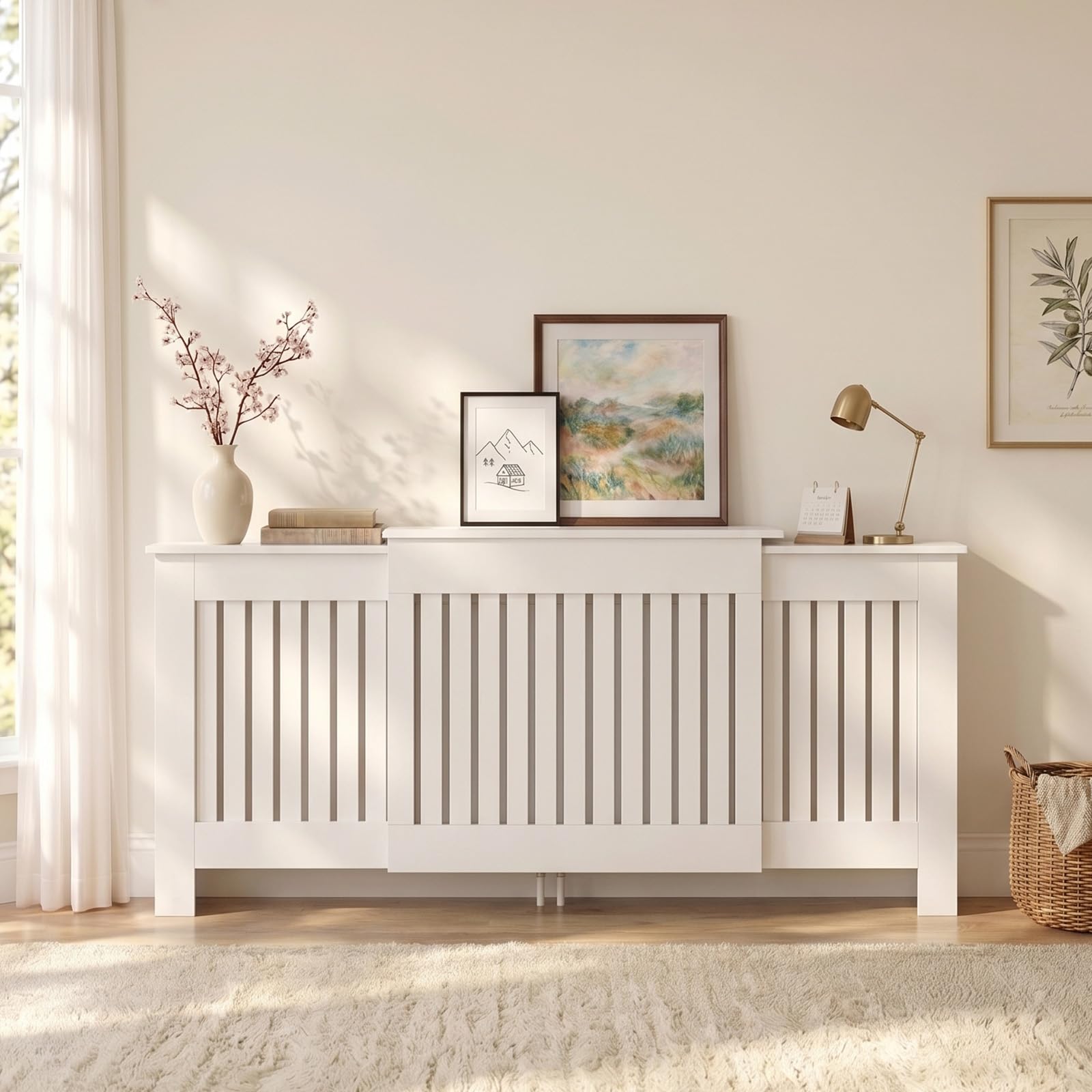 TUKAILAi Extendable Slatted Radiator Cover,Horizontal 146-196cm & 80cm High