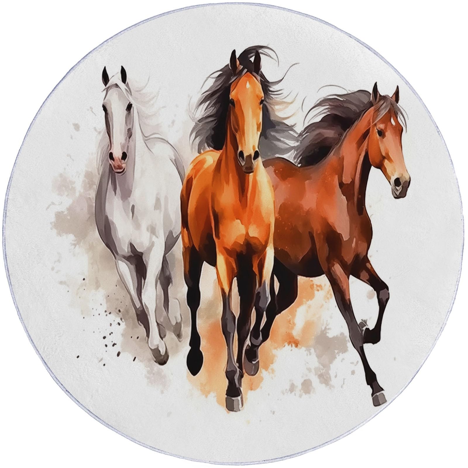 Tapis salon rond 60 cm cheval lavable antidérapant blanc