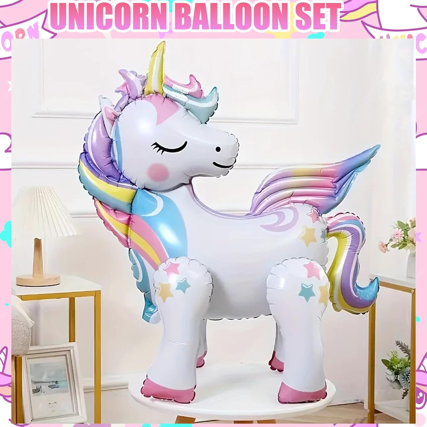 Pack of 6 3D Unicorn Balloons Helium Balloons, Unicorn Decoration Children's Birthday, Walking Unicorn Balloons, Birthday Balloons, Premium Balloons, for Girls Children Birthday Party