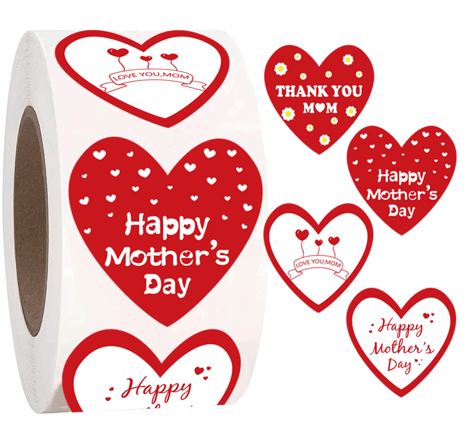 2 Inch Red Heart Happy Mothers Day Stickers Mothers Day Stickers Mother's Day Labels 500 Pcs Floral Mom Stickers Envelope Seals Labels for Mother's ...
