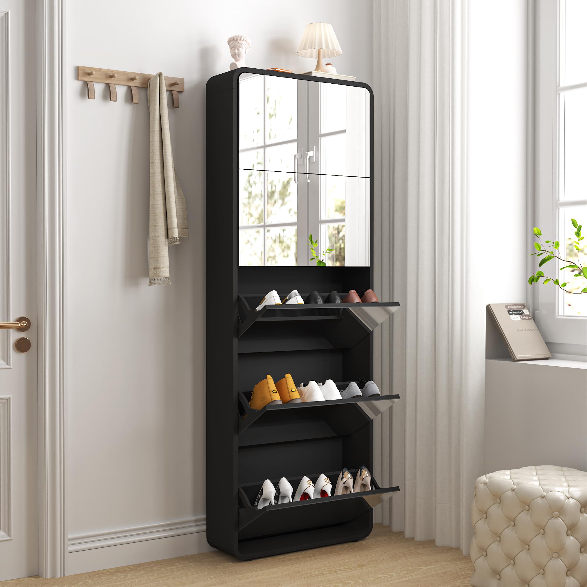 Shoe Closet Shoe Storage Cabinet With Mirror Doors Leto Wall