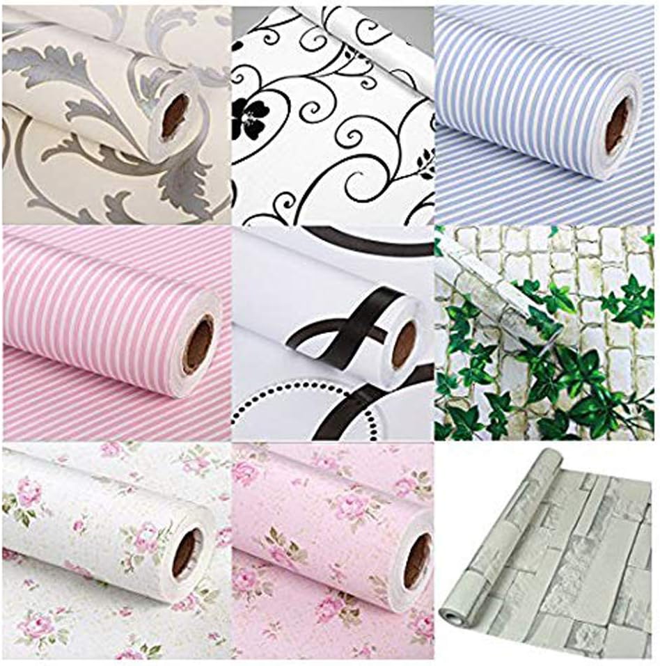 ZAIQUN 45cmx5m PVC Peel & Stick Rose Flower Pattern Wall Stickers Contact Paper Self-adhesive Removable Wallpaper
