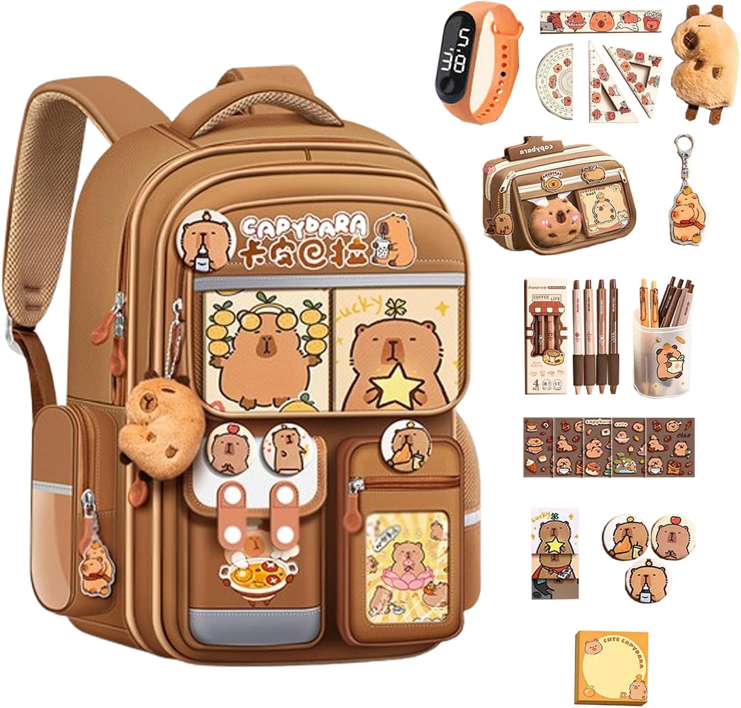 Capybara Backpack Cute 17 Inch 3 Piece Set With Insulated Lunch Bag And Pencil Case, Bookbag - View #6
