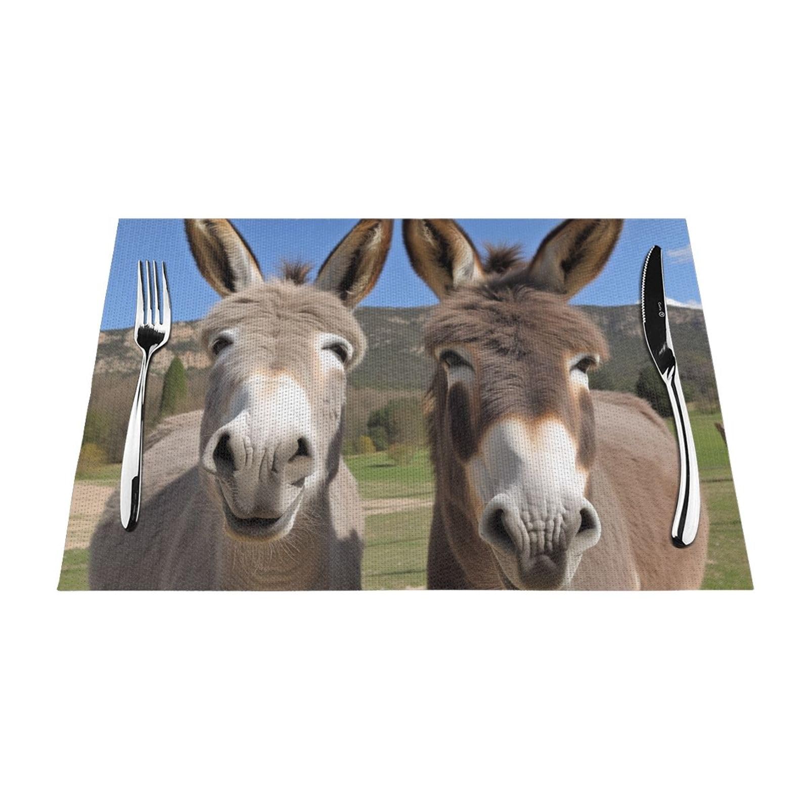 Wputy Black Funny Donkeys Printed Pvc Placemats Set 1 Pcs, 45X30 Cm, Heat-Resistant Place Mats Cloth Table Mats For Dining Table Kitchen Parties