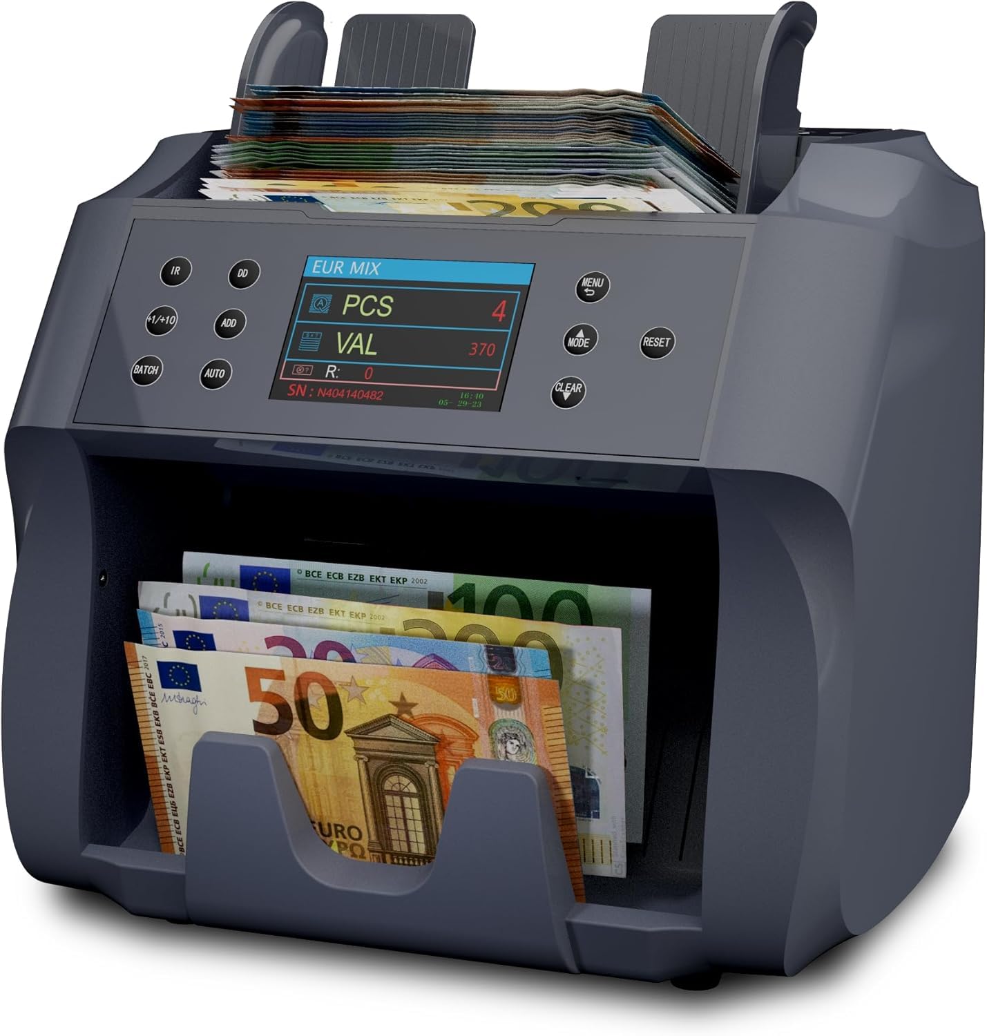 Detectalia V500 - Conta banconote professionale con funzione di valore per banconote miste - 5 valute EUR, GBP, USD, CAD, MXN - 2 Sensore CIS e riconoscimento numeri di serie