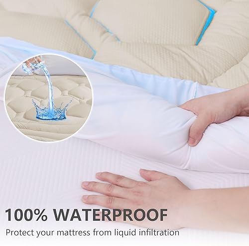 Miniatura 2 de Protector de colchón impermeable de tamaño matrimonial, suave, transpirable, protector de colchón de cama matrimonial, sin ruido, a prueba de orina,