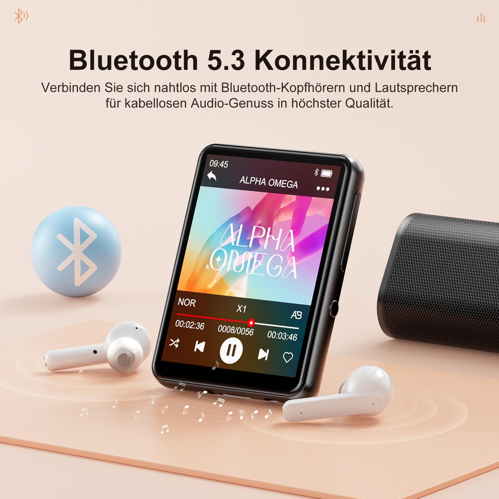 128GB MP3-Player Mit Bluetooth 5.3 – Tragbar, HiFi-Sound, 2 Zoll Touchscreen, Lautsprecher, FM-Radio