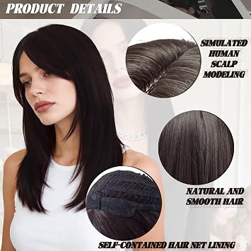 Layered Wig for Women with Wig Stand and Brush (Brown, Medium)