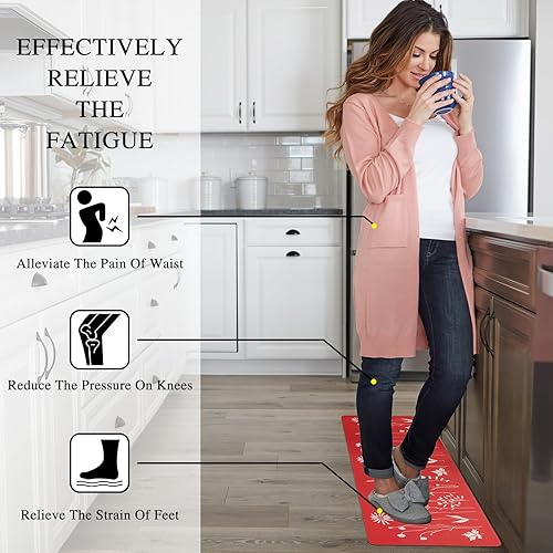 Miniatura 6 de Rempry Alfombra de cocina antifatiga, antideslizante, acolchada, cómoda, de pie, impermeable y a prueba de aceite, fácil de limpiar, 17 x 59