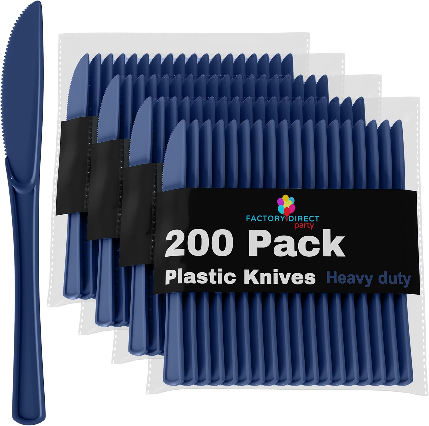 Party Solids Navy Plastic Knives 200 Pieces Disposable Utensils Heavy Duty Cutlery Set Flatware Silverware Party Supplies & Tableware