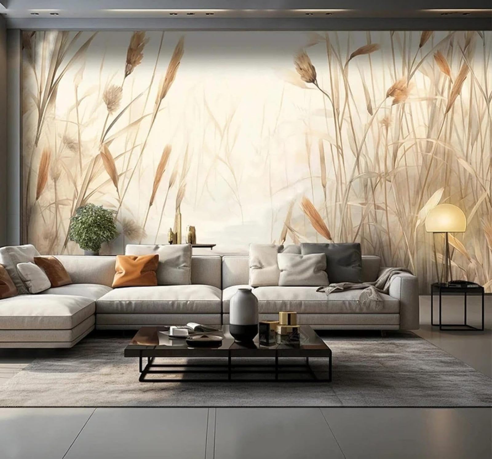 Xlming 250Cm×170Cm(B×H) Minimalist Hand Drawn Rustic Reeds Landscape 3D Wallpaper Luxury Home Dining Decor Paste Sofa Living Room The Wall For Bedroom Mural-250Cm×170Cm