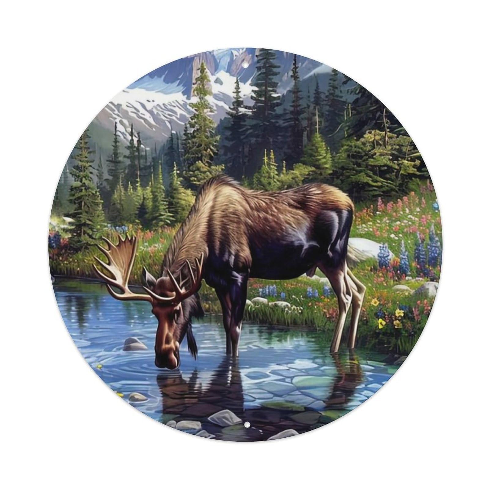 Animal Moose Drinking Water Metal Tin Sign