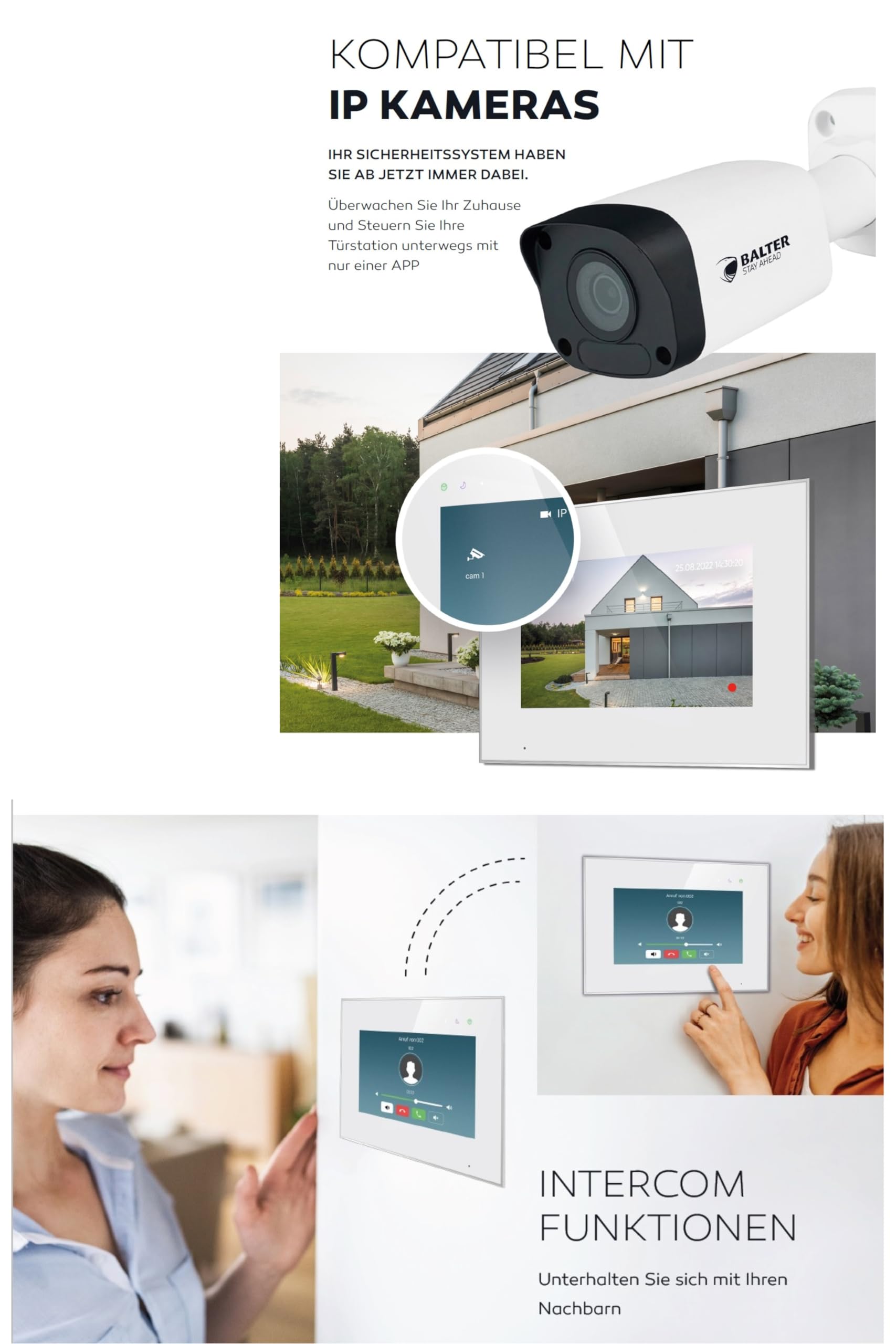 SCHUTZER Balter EVO-HD Videocitofono per 1 casa di famiglia, monitor touchscreen da 7", fotocamera grandangolare da 175°, visione notturna, tecnologia a 2 fili