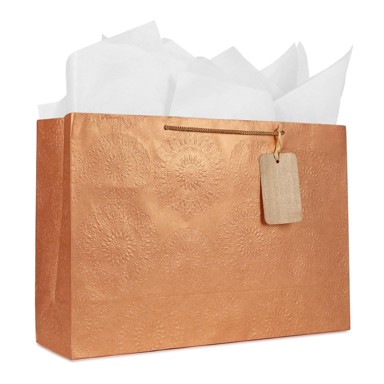 KidsyWinsy Pack Of 10 Rose Embossed Gift Bags (Large,16 * 5 * 11 Inches) With Tissue & Thank You Card-Paper Gift Bags | Return Gift Bags For Pooja, Baby Shower, Festive Gifting, Birthday, Wedding