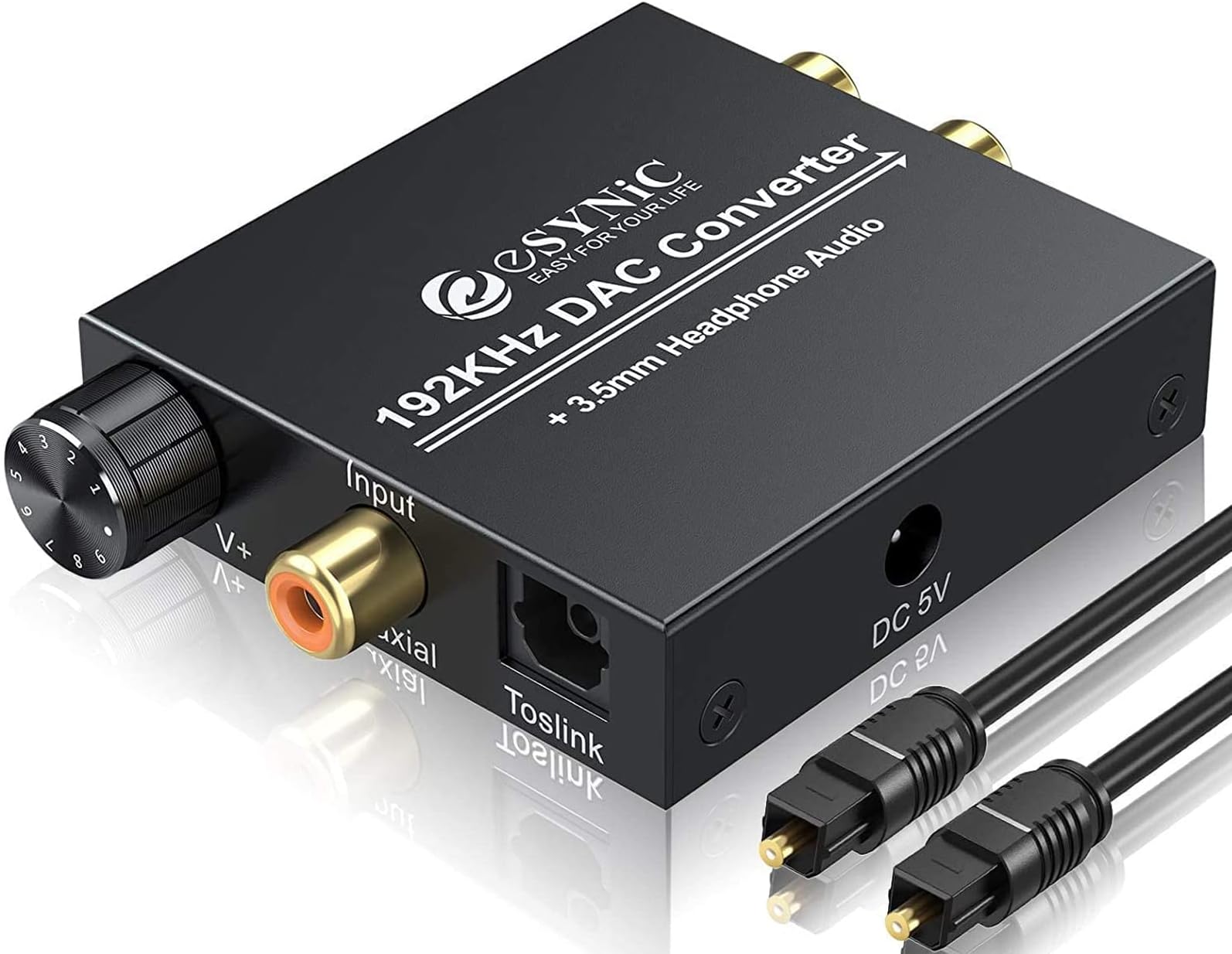 eSynic192KHZ Volume Adjustable Optical to RCA Converter Digital to Analog Audio Converter 3.5mm Audio Jack Output Digital Audio Converter Box Optical to Analog Audio Adapter for PS3 PS4 DVD HDTV etc