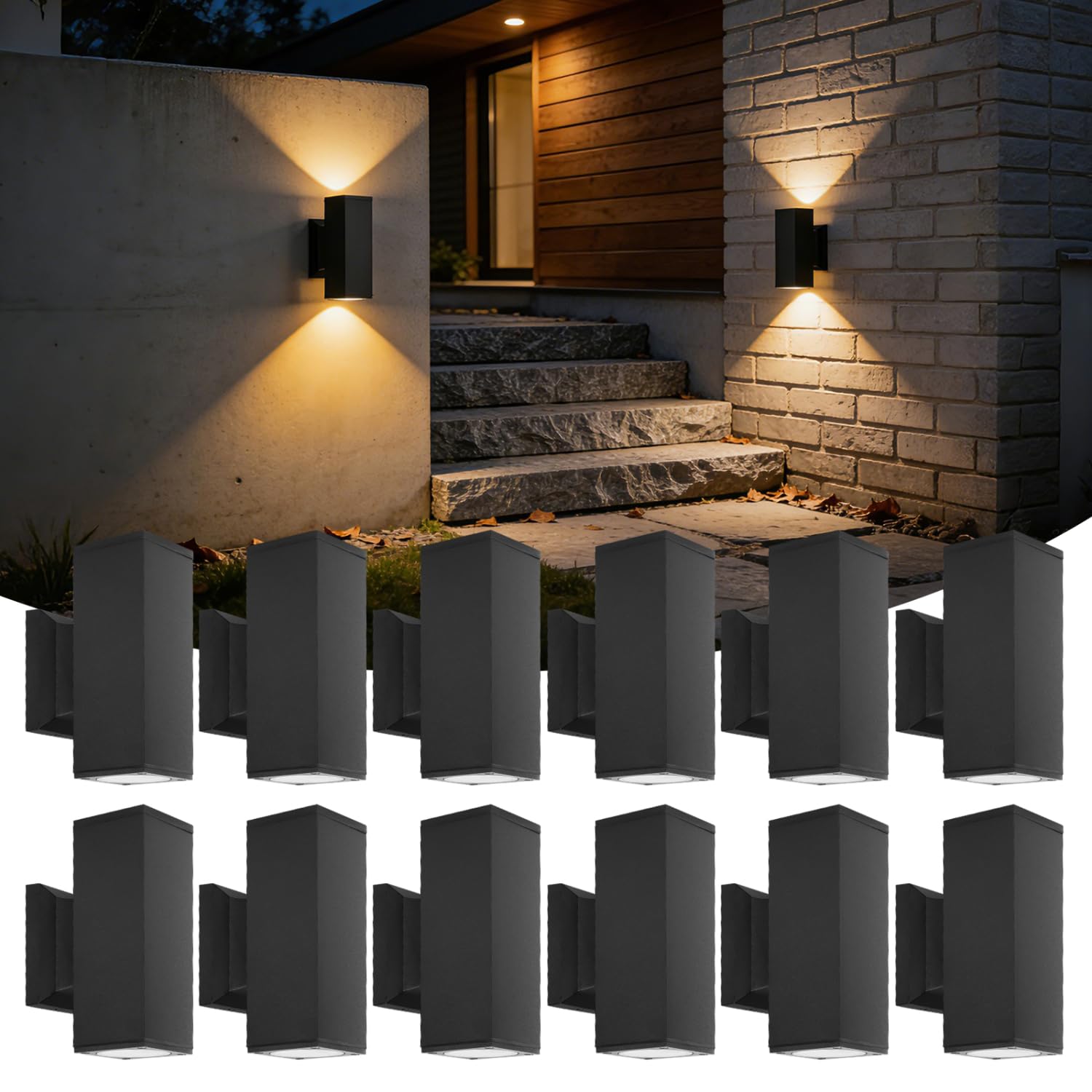 Aigostar Applique LED da Parete Esterno, Lampada da Parete Rettangolo Alluminio GU10, Impermeabile IP65 Luce Esterno per Patii, Giardini, Corridoi, Balconi, Vialetti, Lampadina non inclusa(12 pacchi