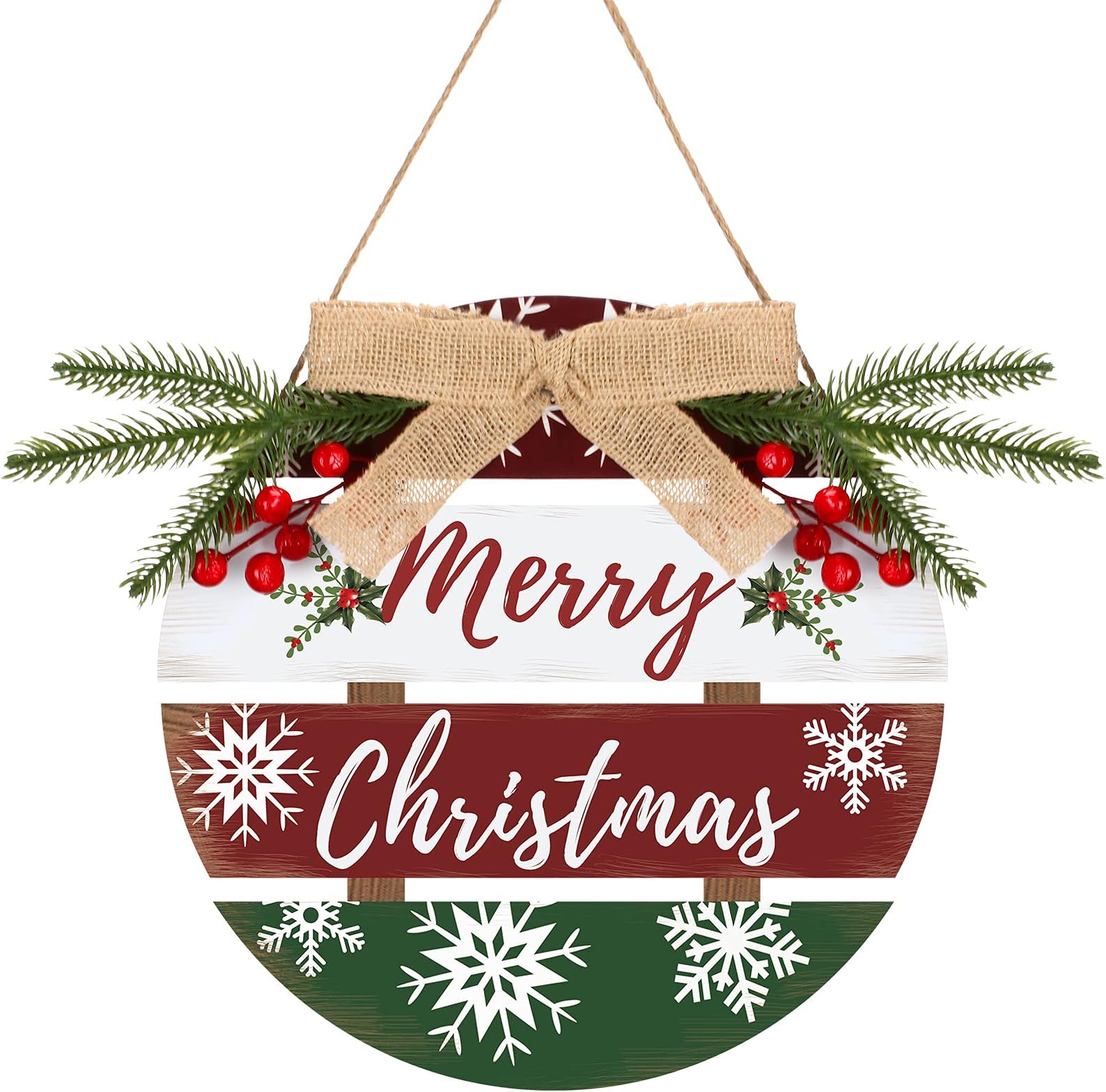 Merry Christmas Wreath for Front Door Christmas Wooden Sign Xmas Wreath Wooden Decor Rustic Hanging Welcome Sign Xmas Outdoor Sign for Home Window Wall Farmhouse Indoor Outdoor Decoration