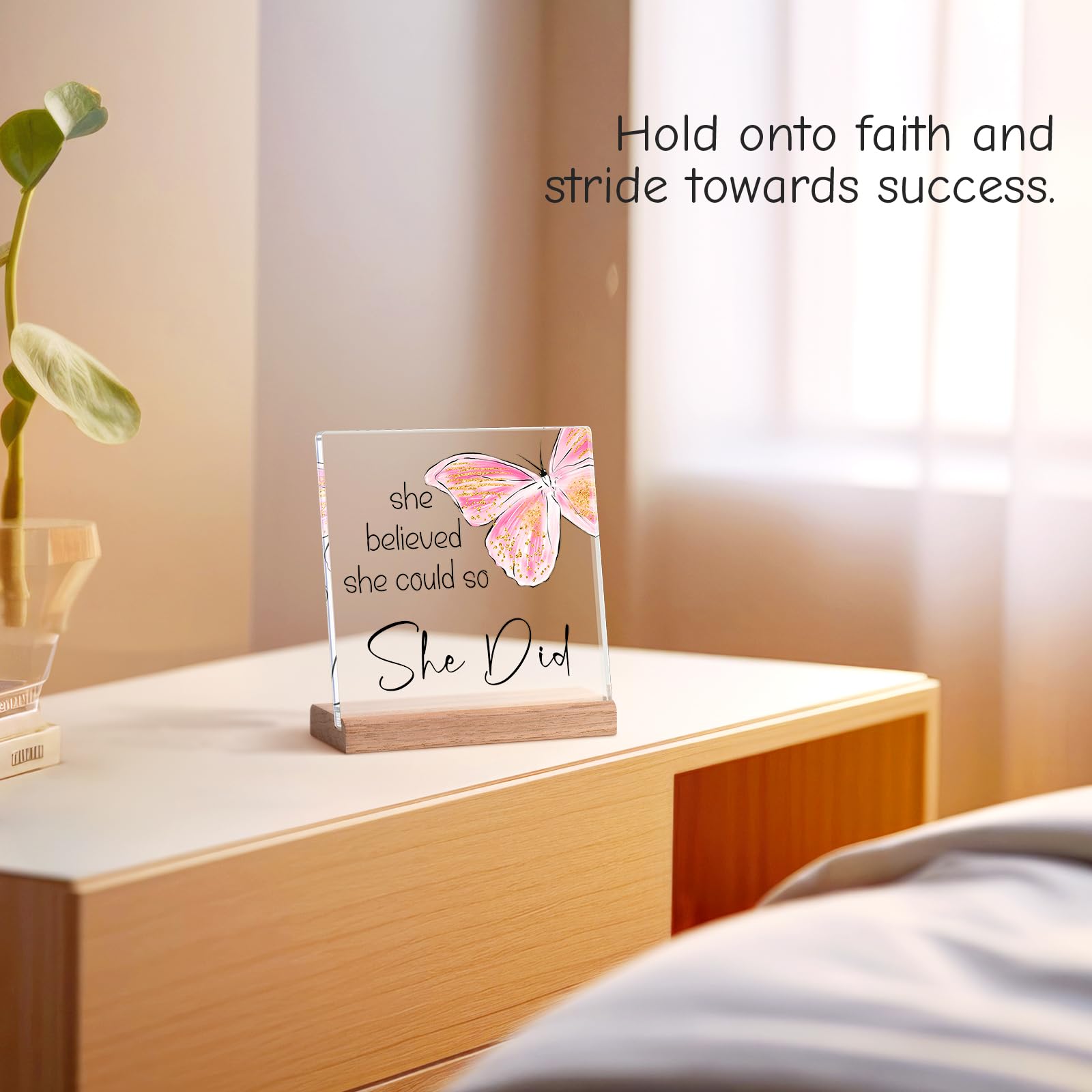 FreeJac Congratulations Gifts for Women - College Graduation Gifts for Her New Job Gifts - She Believed She Could so She Did Acrylic Plaque Sign Office Inspirational Promotion Gift for Coworker