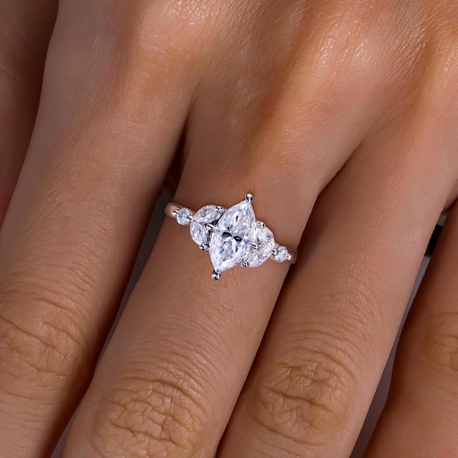 Marquise Cut Moissanite Engagement Rings for Women 2.92cttw(2CT Center Stone) D Color VVS1 Clarity 925 Sterling Silver 7-Stone Wedding Promise Anniversary Ring with Certificate