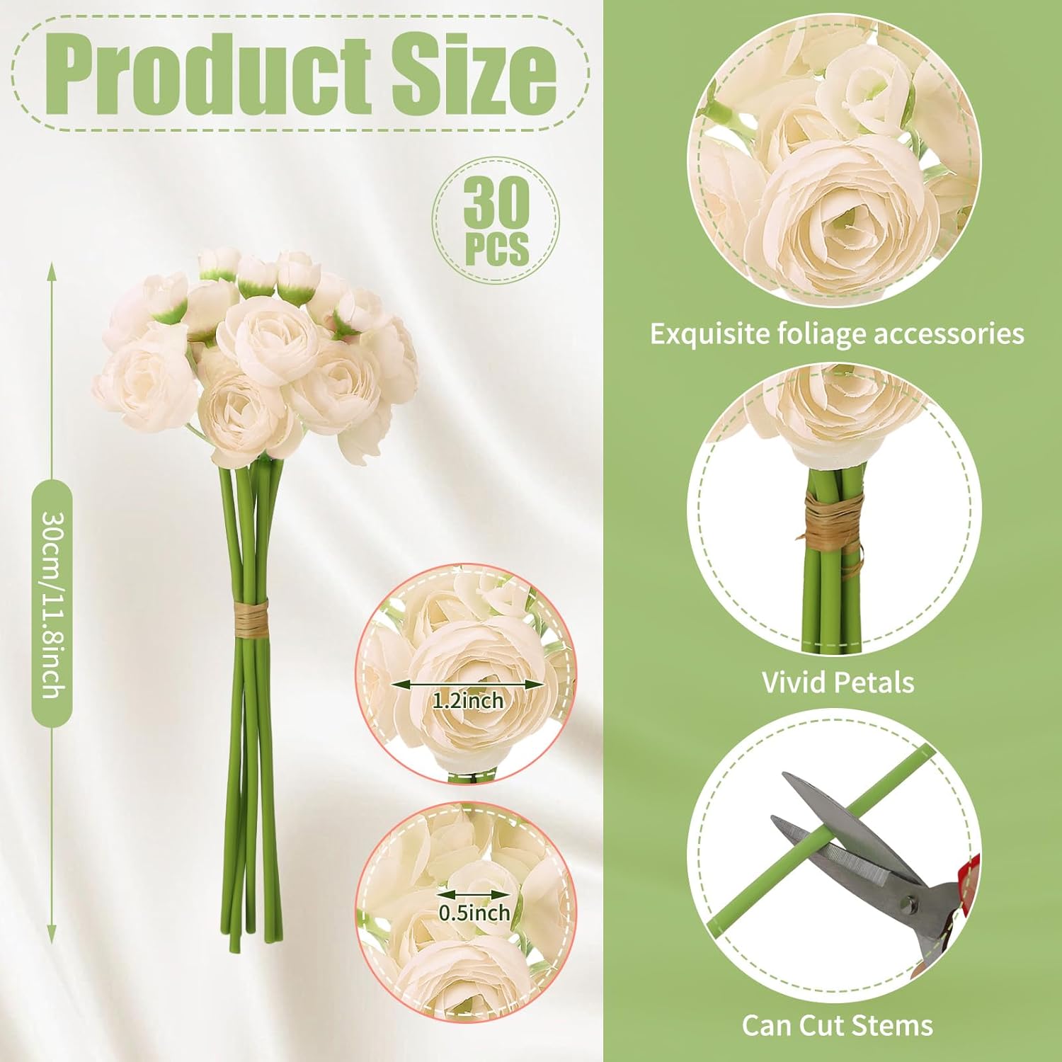 5 Bouquets Cream Ranunculus Artificial Flowers, 30 Pcs Silk Mini Faux Ranunculus Bouquet for Wedding, Bridal Shower, Centerpieces, and DIY Decorations - Image 2