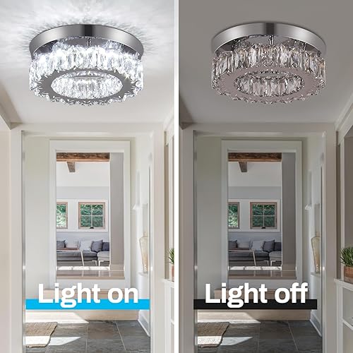 Miniatura 2 de Lámpara de techo LED moderna de cristal, mini lámpara LED de cristal montada a ras de cristal con anillo redondo LED de lujo para dormitorio,