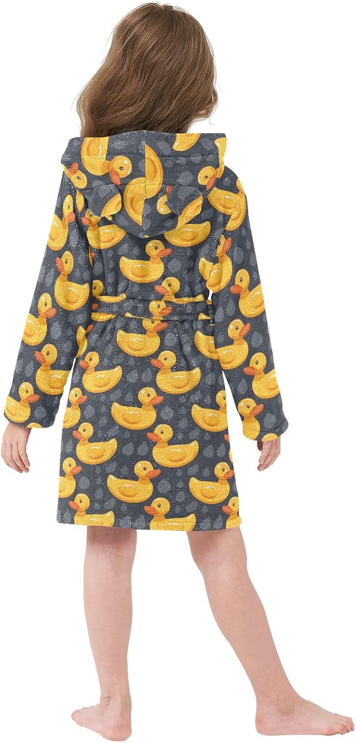 senya Cute Rubber Yellow Duck A Toddler Hooded Bathrobe Kids Soft Plush Bath Towel Robes for Boys Girls 2-12 Years