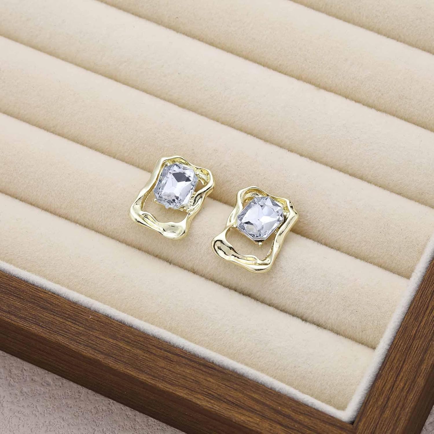 Vintage Crystal Square Dangle Earrings Rhinestone Cube Earrings Irregular Gold Square Stud Earring Boho Cz Cube Clear Stud Jewelry for Women - Image 3
