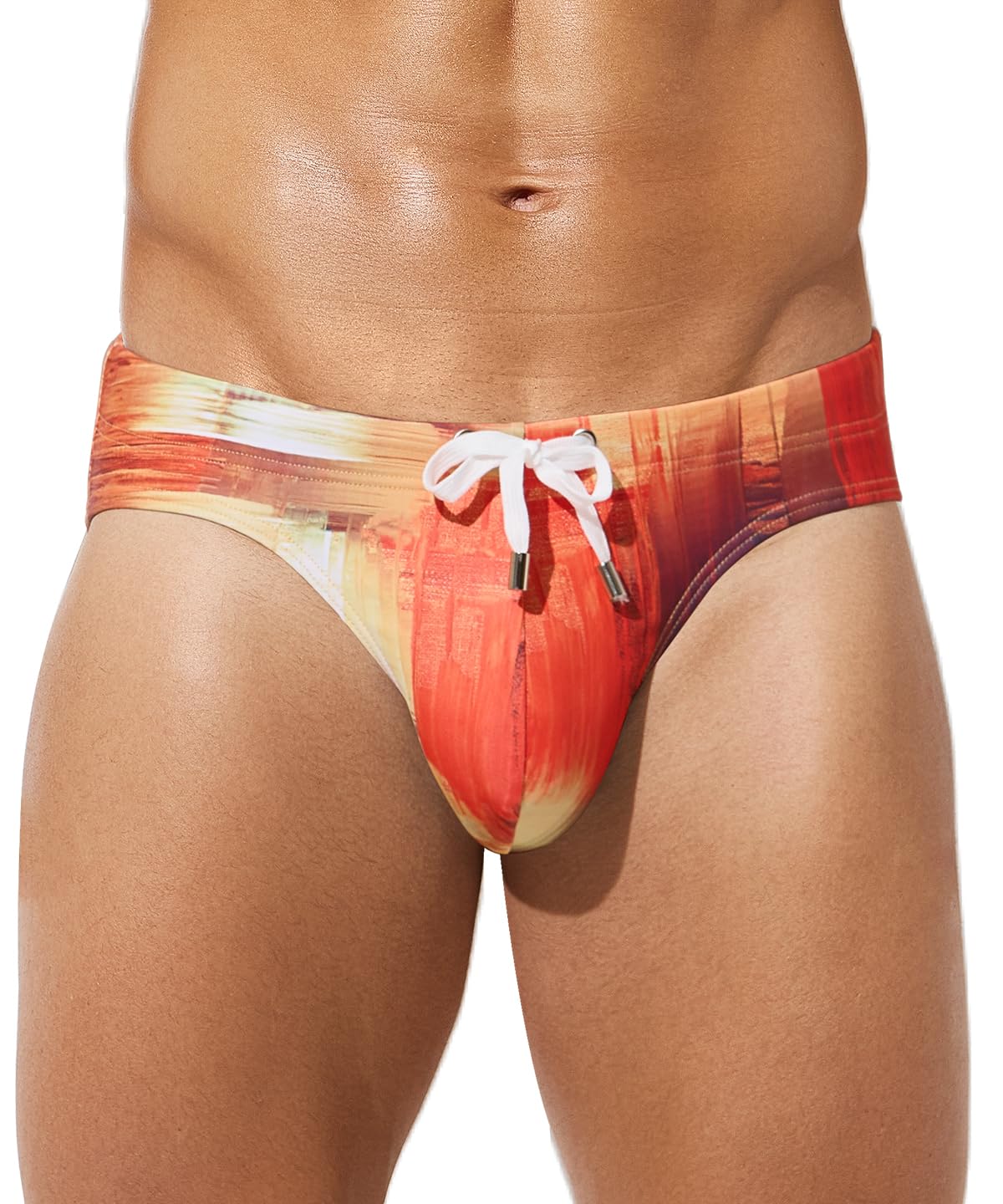 Photo 1 of Arjen Kroos Mens Swim Briefs Sexy Bikini Briefs Printed Beach Swimsuit with Drawstring Quick Dry Bathing Suit, Colorful Print, Small