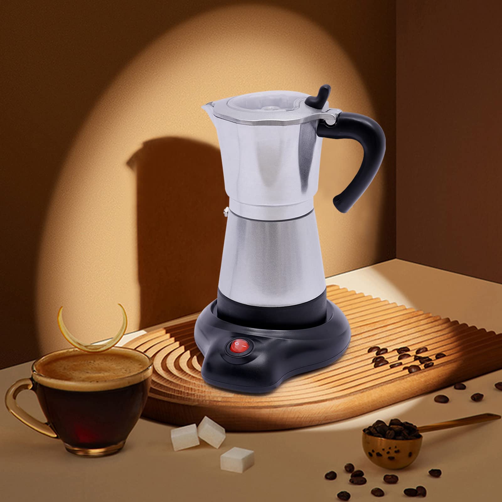 Cafetera Eléctrica Exprés, 6 Moca, Olla Italiana de 480 W Con Base, para Oficina y Hogar (Plata, 300 ml)