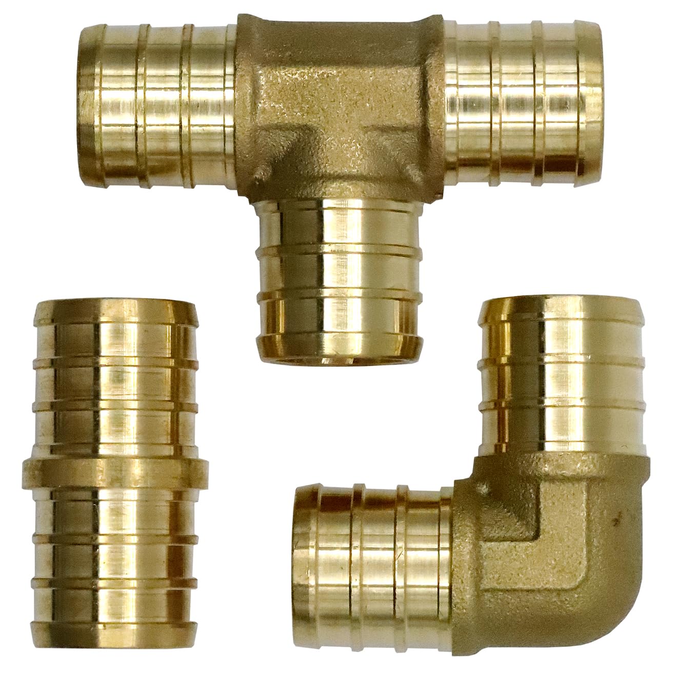 Accesorios PEX de 3/4 pulgadas, 36 piezas, 12 acoplamientos, 12 codos de 90 grados y 12 piezas en T PEX, combo de accesorios de tubería PEX de latón, sin plomo para líneas de agua PEX,