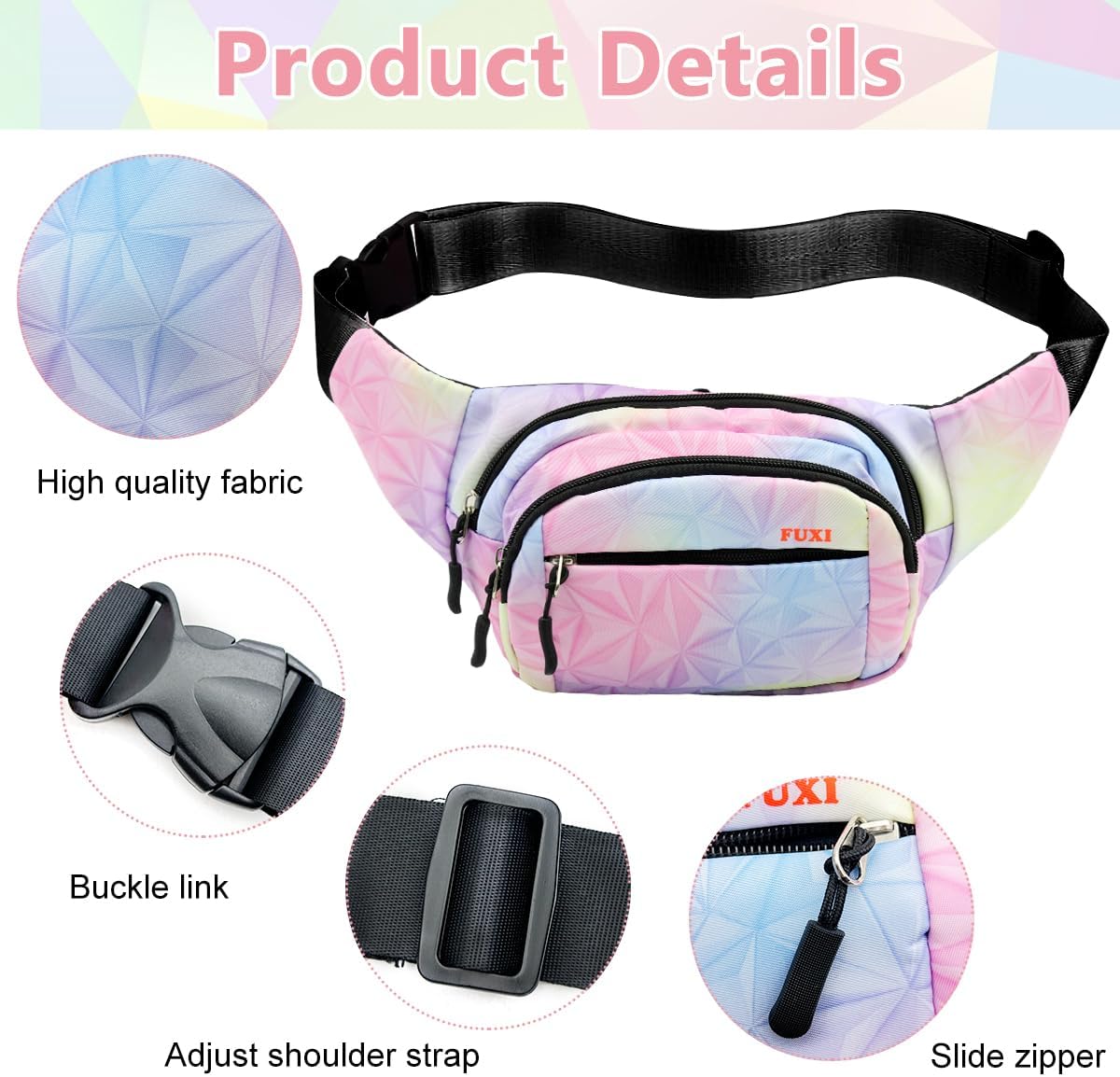 PALAY® Waist Bag for Women Stylish Color Print Fanny Pack for Women Oxford Cloth Waist Bag Multi Layer Lightweight Travel Waist Bag Running Waist Bag Bumbag, Pink, Others