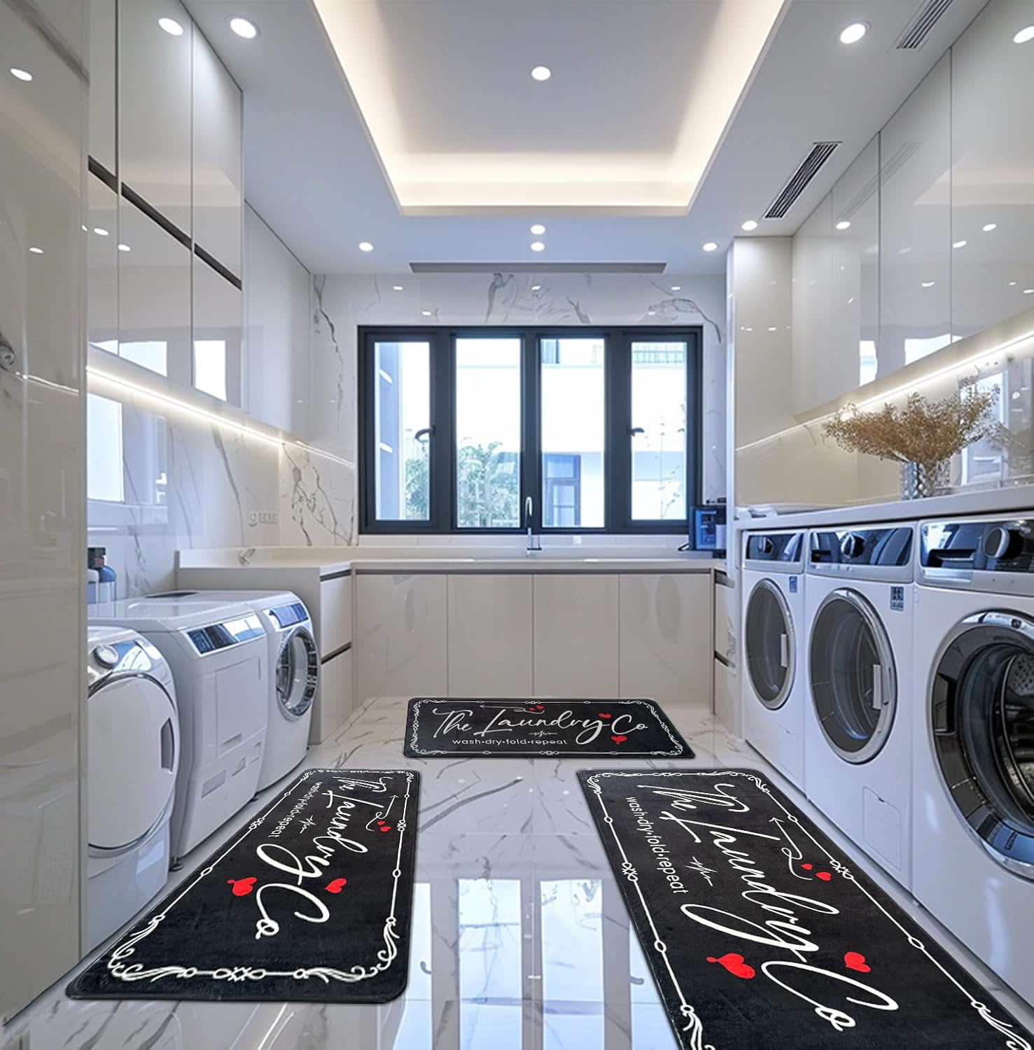 Laundry Room Rug Runner, 24" X 72" Laundry Organization Waterproof Non Slip Mat Text Design Rug Machine Washable Large Bathroom Rugs Stylish Versatile Laundry Room Rugs Decor