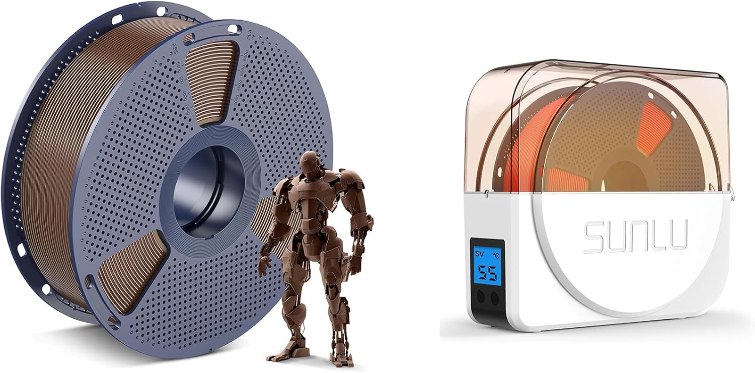 SUNLU PLA 3D Printer Filament 1KG Brown and SUNLU 3D Printer Filament Dryer S1 White