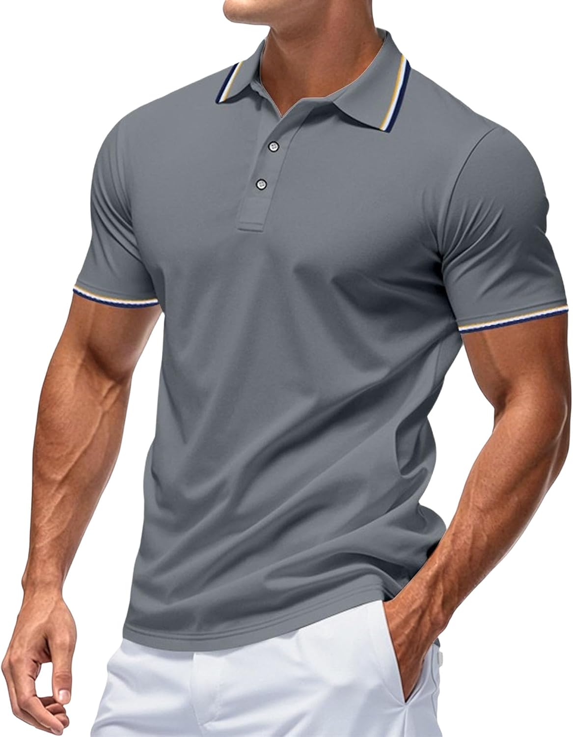 Men Casual Short Sleeve Polo Collar Shirt Lightweight Slim Fit Ribbed Cuffs Sport Tees Summer Lapel Solid Golf Pullover Tops
